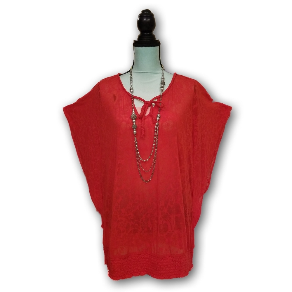 AE Sport Flutter Sleeve Peasant Blouse Red Size 2X